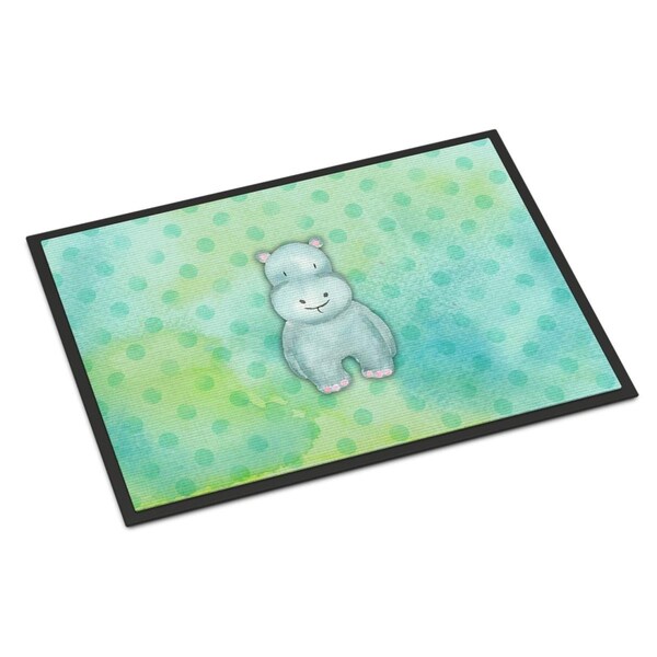 Carolines Treasures 24 x 36 in. Polkadot Hippopotamus Watercolor Indoor or Outdoor Mat - BB7389JMAT