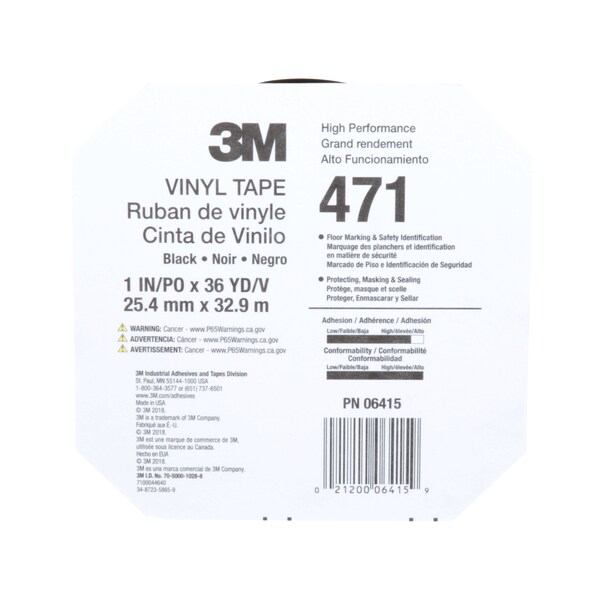 3M VnylTp471Blck, 1nx36yd, 36ndvd, PK6 - 471