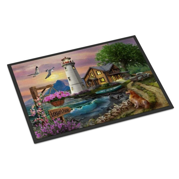 Carolines Treasures 18 x 27 in. Logans Pointe Lighthouse Golden Retriever Indoor or Outdoor Mat - CA72983