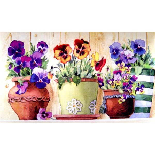 H2H Potted Pansies 18 x 30 in. Doormat Rug - Gold & Yellow, Green, Yellow - H22548342