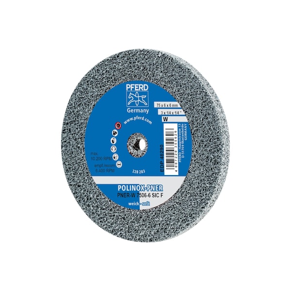 Pferd Unitized Wheel, 2SF, 3"x1/4"x1/4", 3 in Dia, 1/4 in W, 1/4 in Arbor Hole - 48290