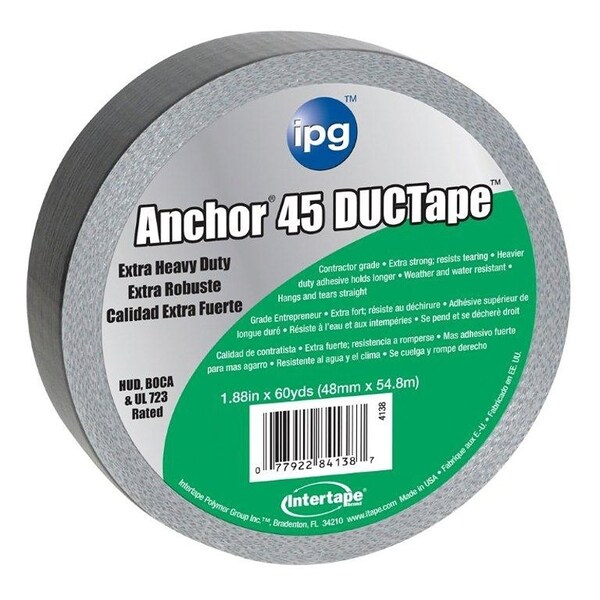 Intertape Duct Tape, 60 yd L, 1.88 in W, Polyethylene-Coated Cloth Backing, Silver - 4138