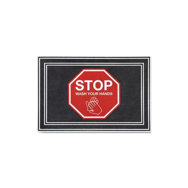 Apache Mills , MESSAGE FLOOR MATS, 24 X 36, CHARCOAL/RED, inSTOP WASH YOUR HANDSin - 3984528832X3