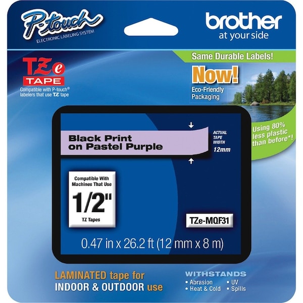 Brother P-touch TZe Laminated Tape - 15/32" Width x 1/2" Length - Pastel Purple - 1 Each - TZEMQF31