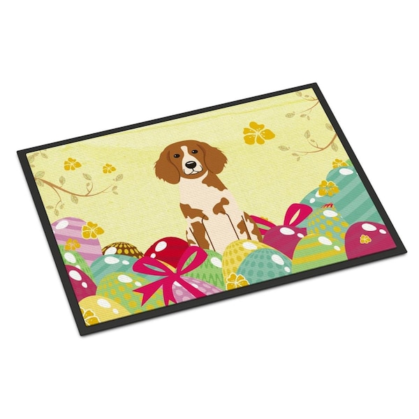 Carolines Treasures 24 x 36 in. Easter Eggs Brittany Spaniel Indoor or Outdoor Mat - BB6072JMAT