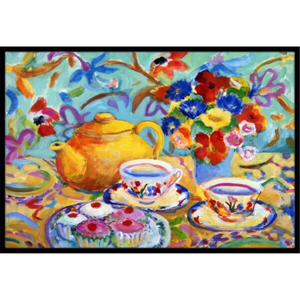 Carolines Treasures Teal Tea by Wendy Hoile Indoor or Outdoor Mat- 18 x 27 - HWH0011MAT