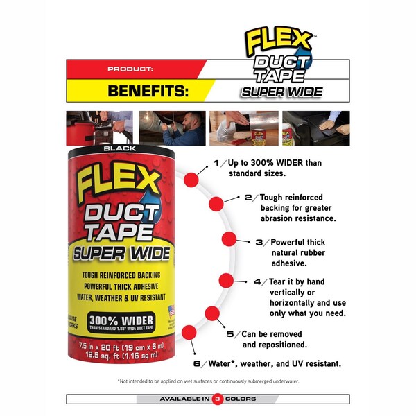 Flex Seal Flex Seal Family of Products Flex Super Wide Duct Tape 4.6 in. W X 20 ft. L Black Duct Tape - DTBLKR4620
