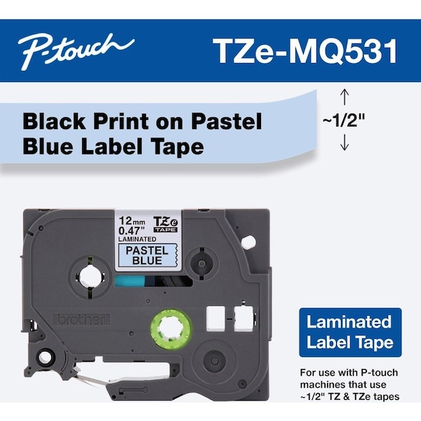 Brother P-touch TZe Laminated Tape - 15/32" Width - Pastel Blue, Clear - 1 Each - TZEMQ531