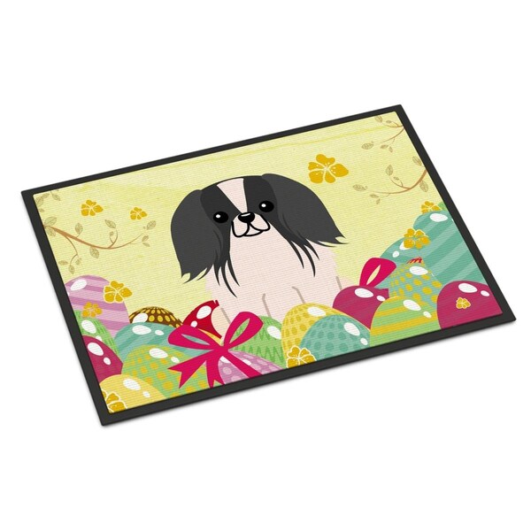 Carolines Treasures 24 x 36 in. Easter Eggs Pekingnese Black White Indoor or Outdoor Mat - BB6105JMAT