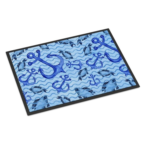 Jensendistributionservices Beach Watercolor Anchors & Fish Indoor or Outdoor Mat, 24 x 36 in. - MI2550851