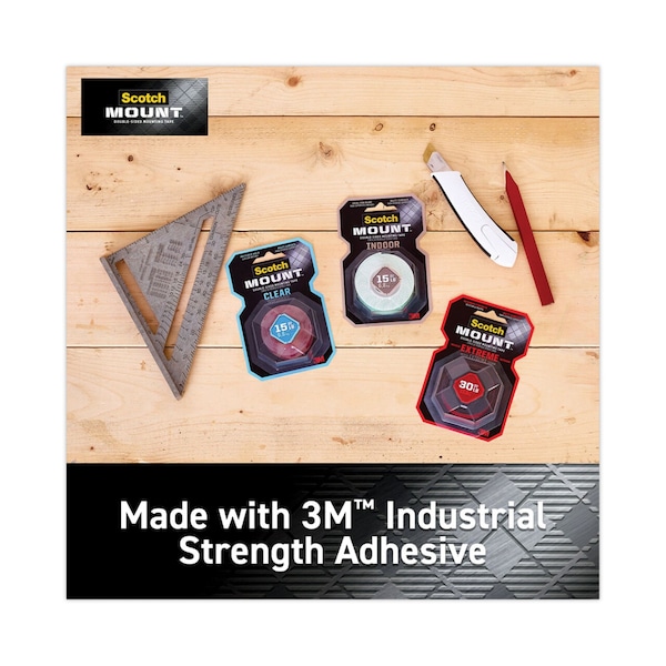 Scotch 2-Sided Mounting Tape, Industrial Strength, 1" x 60", Clear/Red Liner - 410P
