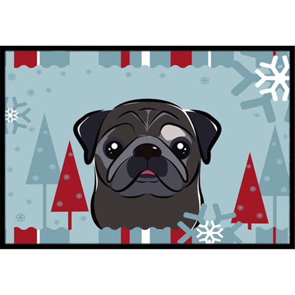 Jensendistributionservices Winter Holiday Black Pug Indoor & Outdoor Mat, 24 x 36 in. - MI2556699