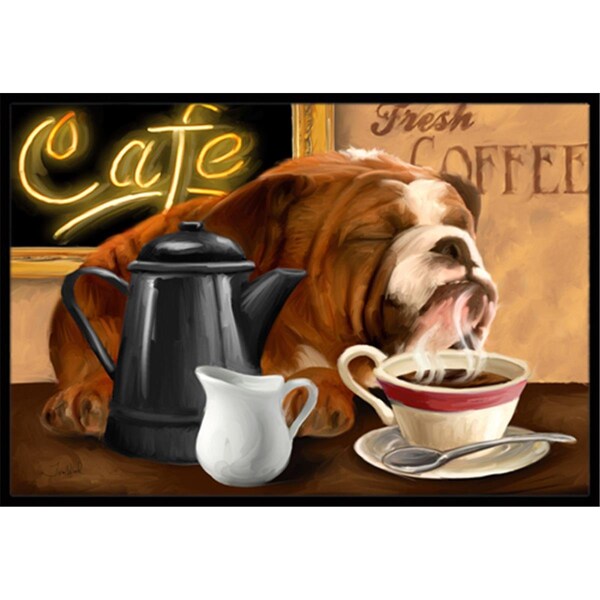 Carolines Treasures English Bulldog Morning Coffee Indoor & Outdoor Mat, 18 x 27 in. - CA77855