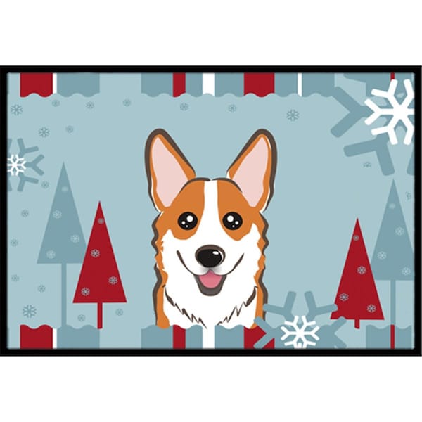 Jensendistributionservices Winter Holiday Red Corgi Indoor & Outdoor Mat, 18 x 27 in. - MI2556707