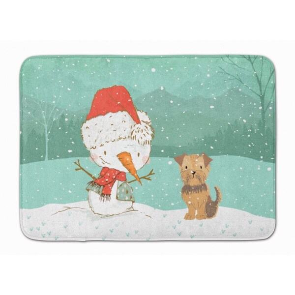 Carolines Treasures Yorkie Natural Ears Snowman Christmas Machine Washable Memory Foam Mat - CK2099RUG