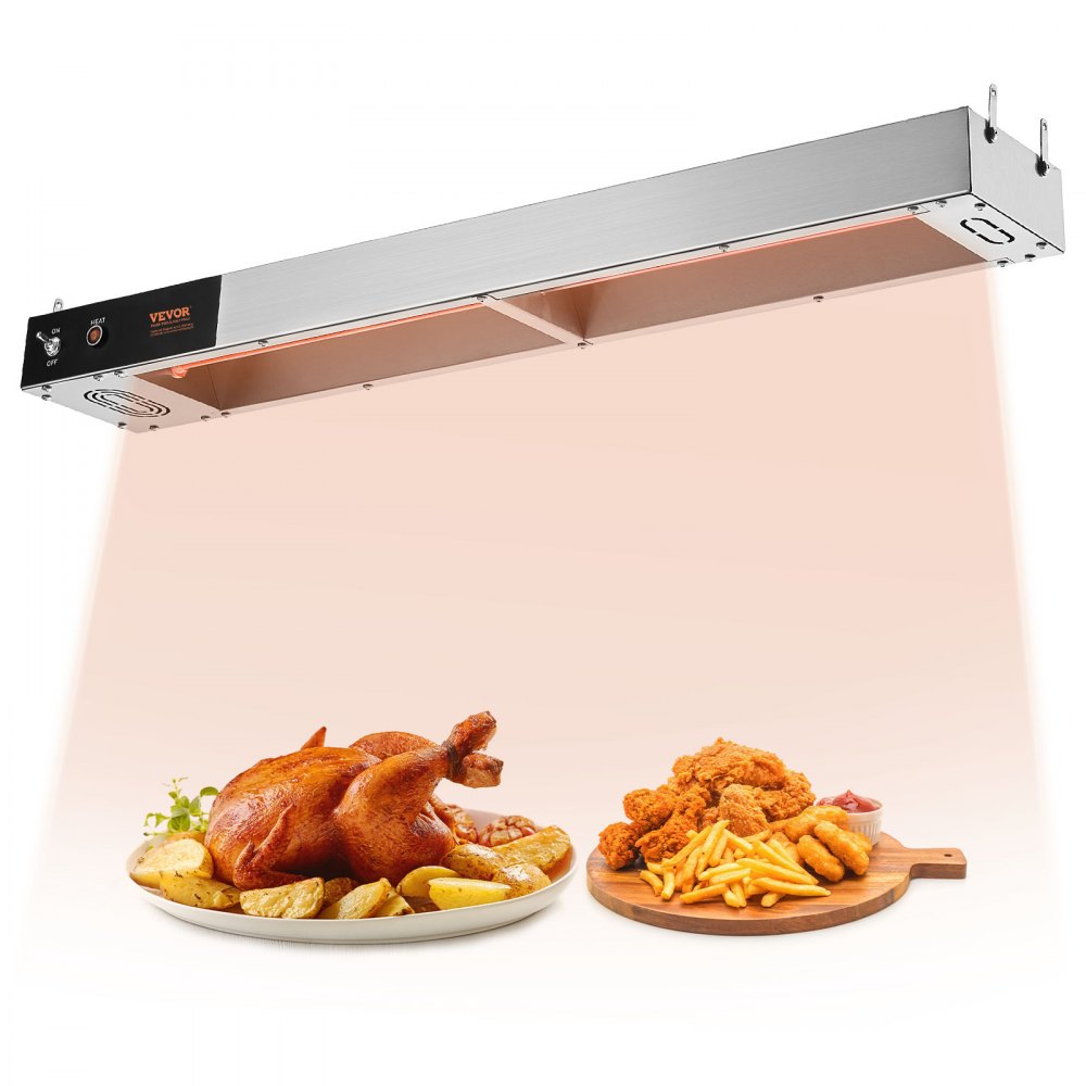 VEVOR French Fry Food Warmer, 850W Commercial Strip Food Heating Lamp, Electric Stainless Steel Warming Light Dump Station, Overhead 104-122°F Fries Warmer for Chip Buffet Kitchen Restaurant, Silver - DLWSTBWT850WE1OGFV1