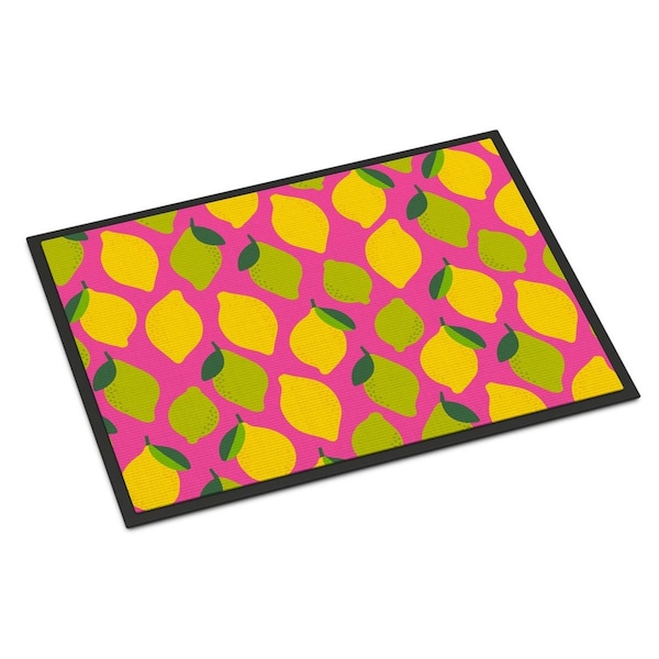 Carolines Treasures Lemons and Limes on Pink Indoor or Outdoor Mat, 24 x 36 in. - BB5143JMAT