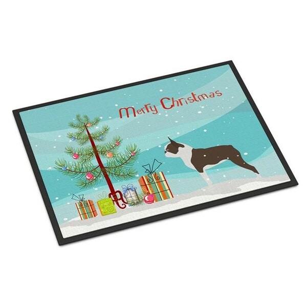 Carolines Treasures Carolines Treasures BB2962MAT Boston Terrier Merry Christmas Tree Indoor or Outdoor Mat 18x27 - BB2962MAT