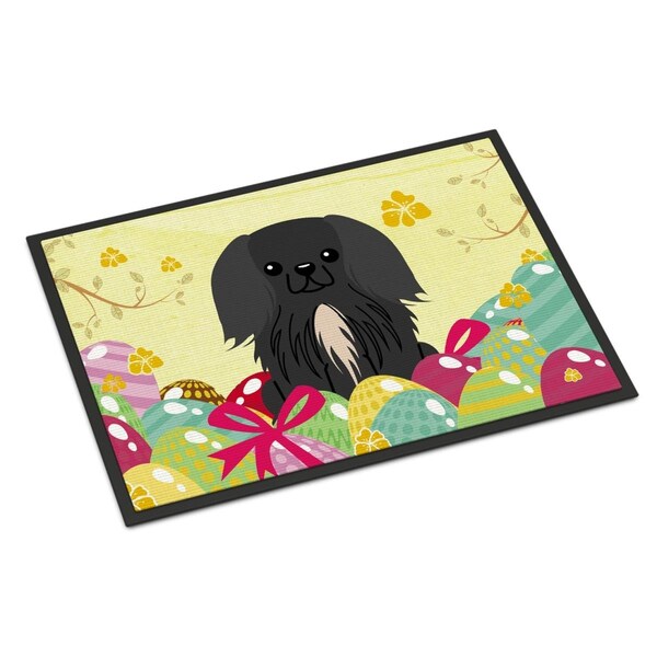 Carolines Treasures 24 x 36 in. Easter Eggs Pekingnese Black Indoor or Outdoor Mat - BB6107JMAT