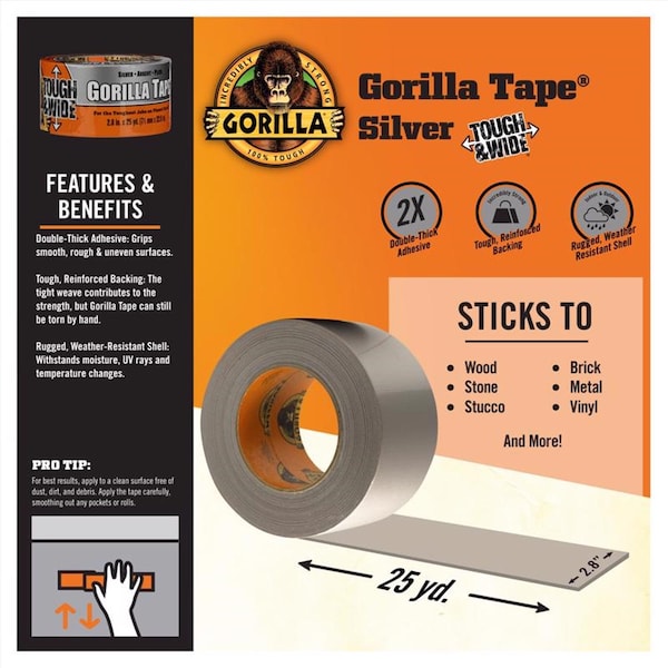 Gorilla Glue Gorilla 2.88 in. W X 25 yd L Silver Duct Tape - 105680