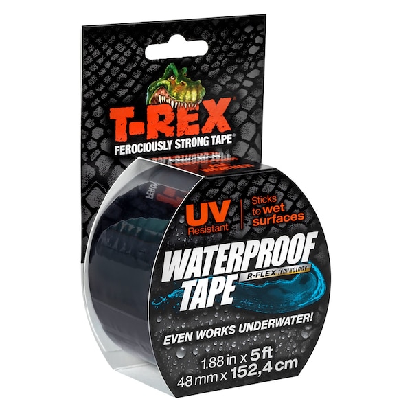 T-Rex Waterproof Tape, 3in Core, 2in x 5 ft, Black - 285988