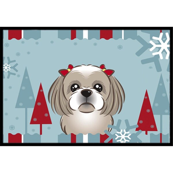 Carolines Treasures Winter Holiday Gray Silver Shih Tzu Indoor and Outdoor Mat- 18 x 27 in. - BB1746MAT