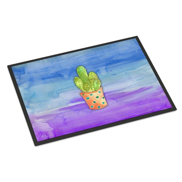 Carolines Treasures 24 x 36 in. Cactus Blue & Purple Watercolor Indoor or Outdoor Mat - BB7363JMAT