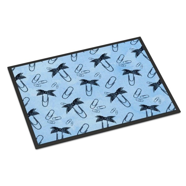 Carolines Treasures Watercolor Paper Clips Blue Indoor or Outdoor Mat, 24 x 36 in. - BB7544JMAT