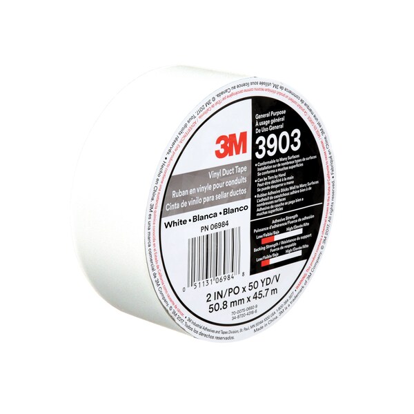 3M Duct Tape, 2 x 50 yd, 6.5 mil, White, Vinyl - 3903
