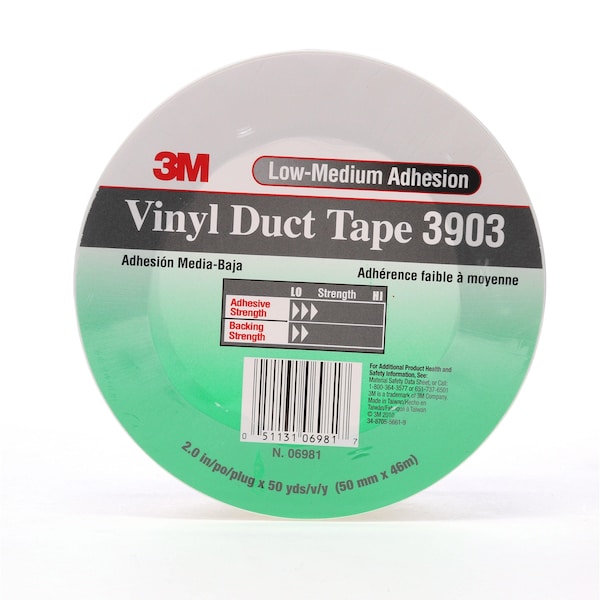 3M Duct Tape, 2 x 50 yd, 6.5 mil, White, Vinyl - 3903