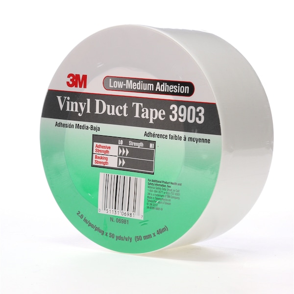 3M Duct Tape, 2 x 50 yd, 6.5 mil, White, Vinyl - 3903