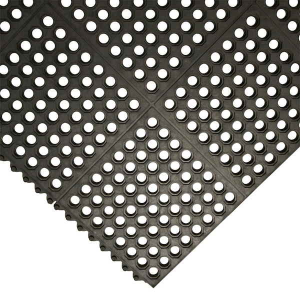Rubber-Cal 03_126_INT_WBK "Dura-Chef Commercial Interlock" Anti-Fatigue Rubber Matting, 1/2" x 36" x 36", Black - 03-122-INT-BK