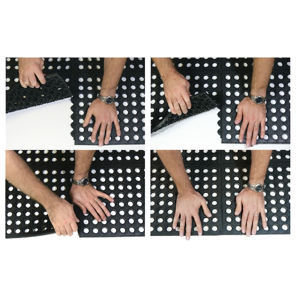 Rubber-Cal 03_126_INT_WBK "Dura-Chef Commercial Interlock" Anti-Fatigue Rubber Matting, 1/2" x 36" x 36", Black - 03-122-INT-BK