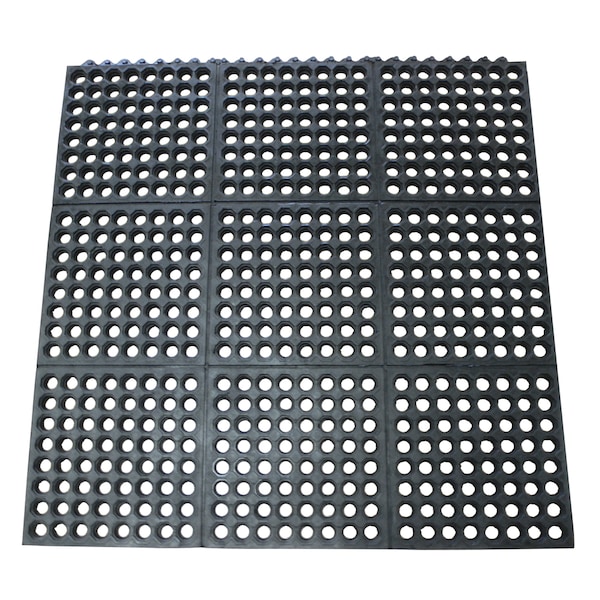 Rubber-Cal 03_126_INT_WBK "Dura-Chef Commercial Interlock" Anti-Fatigue Rubber Matting, 1/2" x 36" x 36", Black - 03-122-INT-BK