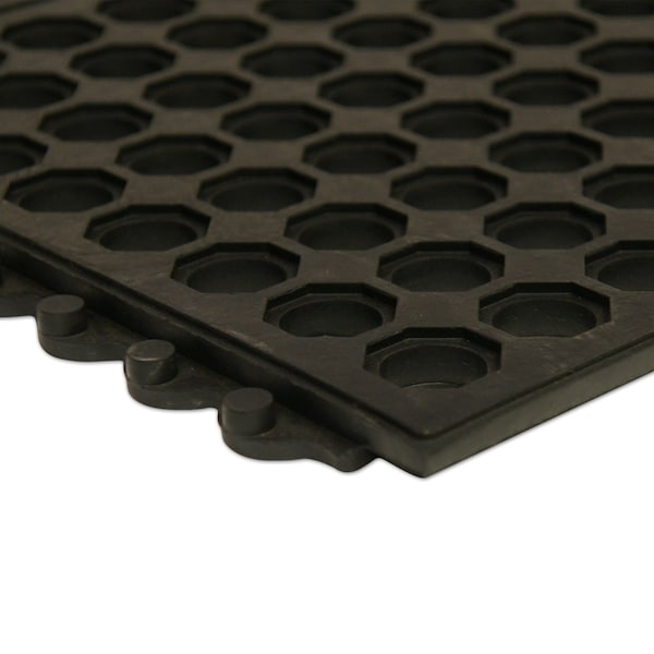 Rubber-Cal 03_126_INT_WBK "Dura-Chef Commercial Interlock" Anti-Fatigue Rubber Matting, 1/2" x 36" x 36", Black - 03-122-INT-BK
