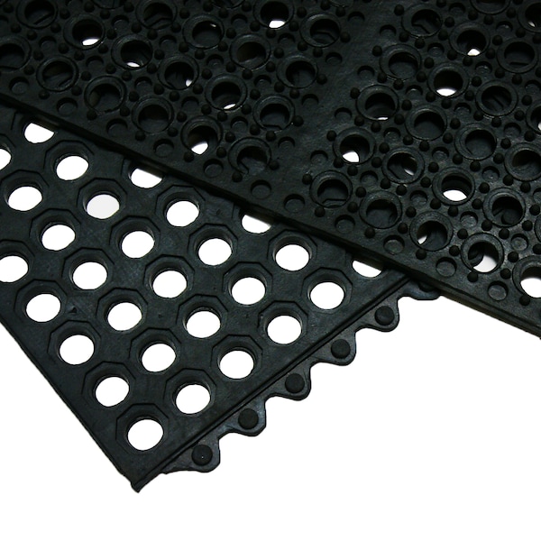 Rubber-Cal 03_126_INT_WBK "Dura-Chef Commercial Interlock" Anti-Fatigue Rubber Matting, 1/2" x 36" x 36", Black - 03-122-INT-BK