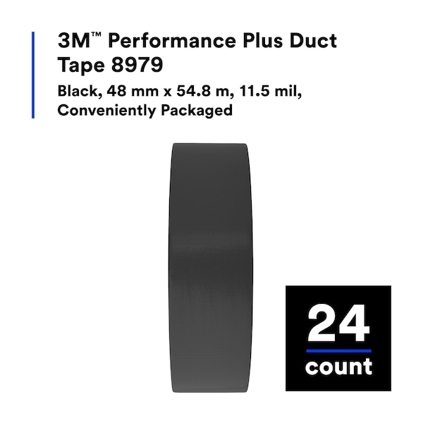 3M Duct Tape, 2 In x 60 yd, 12.6 mil, Black - 8979