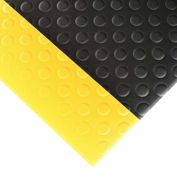 Notrax Antifatigue Mat, 12 ft. L x 3 ft. W, 1/2" Thickness, Closed Cell PVC Foam, Bubble, Black/Yellow - 417S0312BY