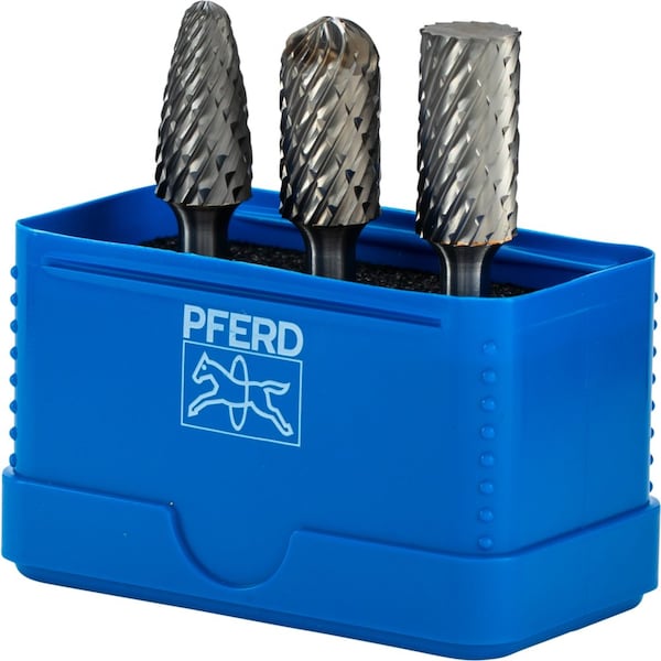Pferd Carbide Bur Set 3 Piece OMNI Cut 1/4'' Shank Plastic Case - 28038