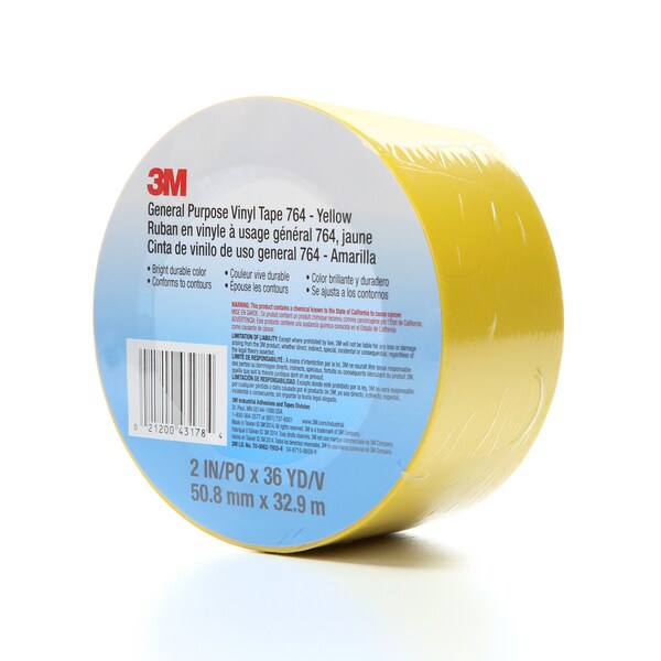 3M Vinyl Tape, 5.0 Mil, 2"x36 yds, Yellow, PK24 - T967764Y