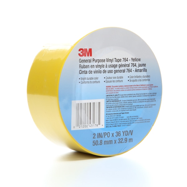 3M Vinyl Tape, 5.0 Mil, 2"x36 yds, Yellow, PK24 - T967764Y