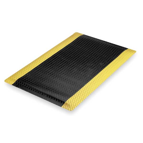 Notrax Antifatigue Mat, 5 ft. L x 3 ft. W, 9/16" Thickness, Vinyl, Diamond Plate, Black/Yellow - 479S0035YB