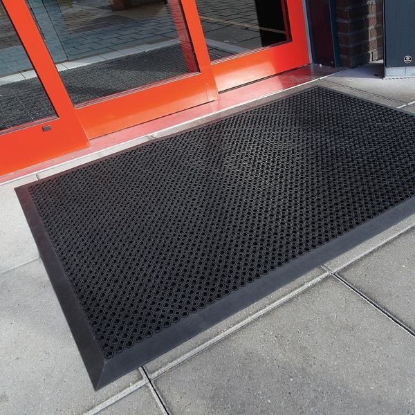 Notrax Drainage Entrance Mat, Rubber, 5/32 in Thick, Black, 4 ft W x 6 ft L - 599S0046BL