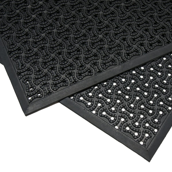 Rubber-Cal Drainage Door Mat, Rubber, 0.38 in Thick, Black - 03-236-DR
