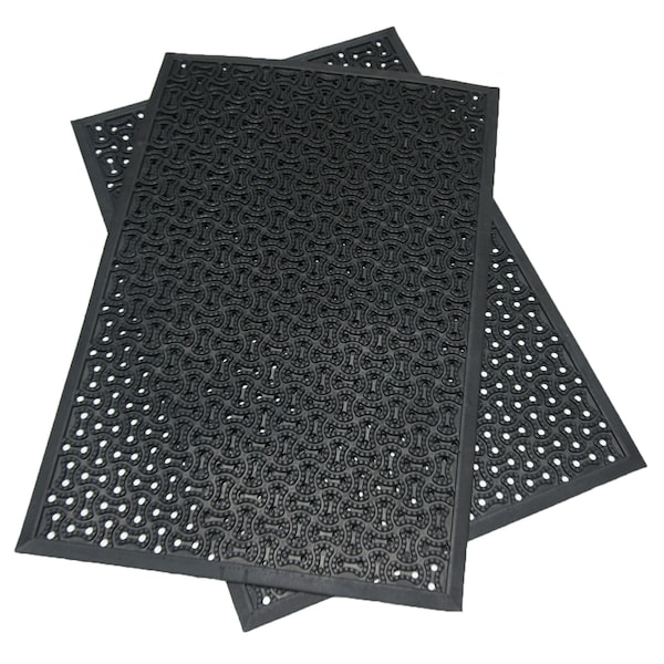 Rubber-Cal Drainage Door Mat, Rubber, 0.38 in Thick, Black - 03-236-DR