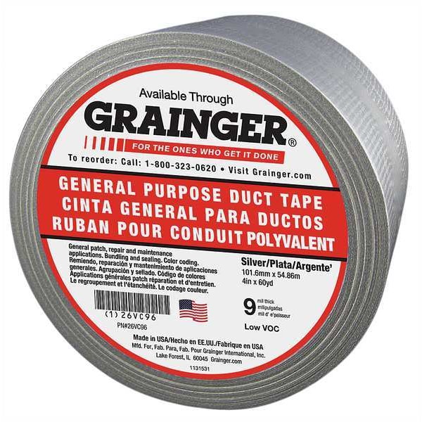 Zoro Select Duct Tape, 4 In. x 60 yd., Silver9 mil - 26VC96