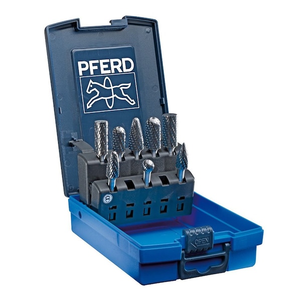 Pferd 26547 8 Piece Bur Set - 1/4in Shank, Plastic Case, Double Cut - 26547-PFERD
