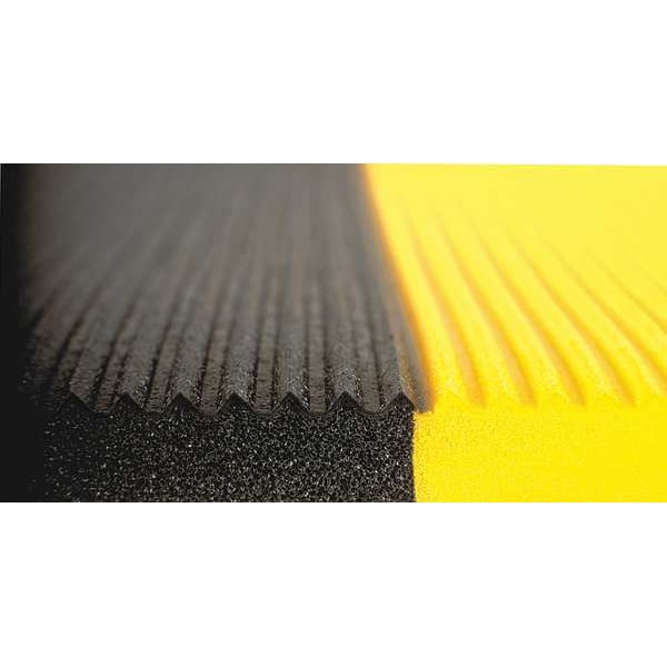 Notrax Antifatigue Mat, 6 ft. L x 2 ft. W, 1/2" Thickness, Closed Cell PVC Foam, Corrugated, Black/Yellow - 413S0026BY