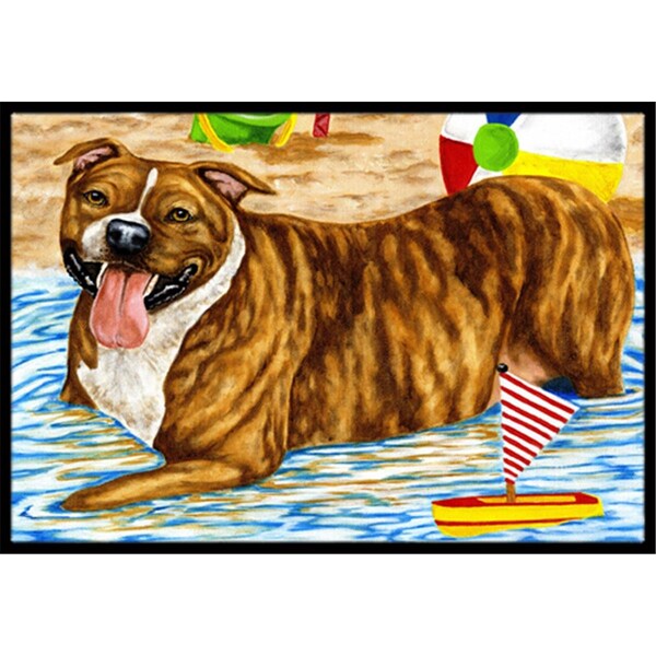 Carolines Treasures Beach Bum Staffie Indoor or Outdoor Mat- 24 x 36 - AMB1338JMAT