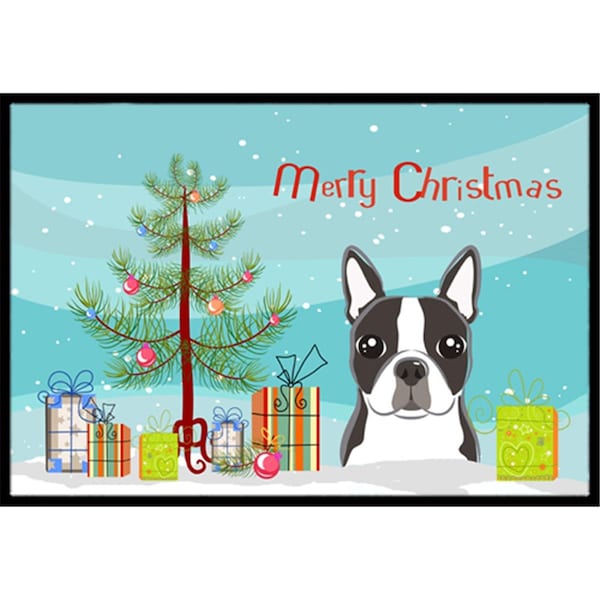 Carolines Treasures Christmas Tree and Boston Terrier Indoor or Outdoor Mat- 18 x 27 - BB1575MAT